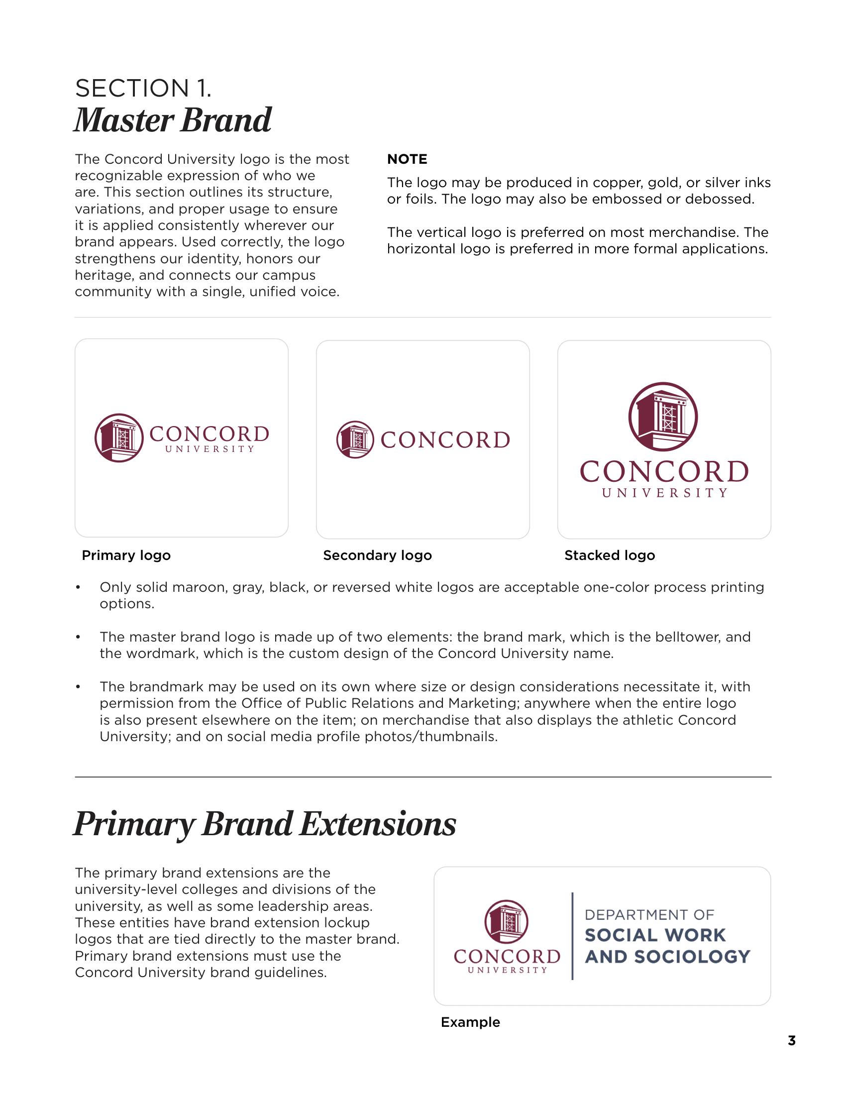 Concord University Branding Guidelines — Master Brand & Extensions