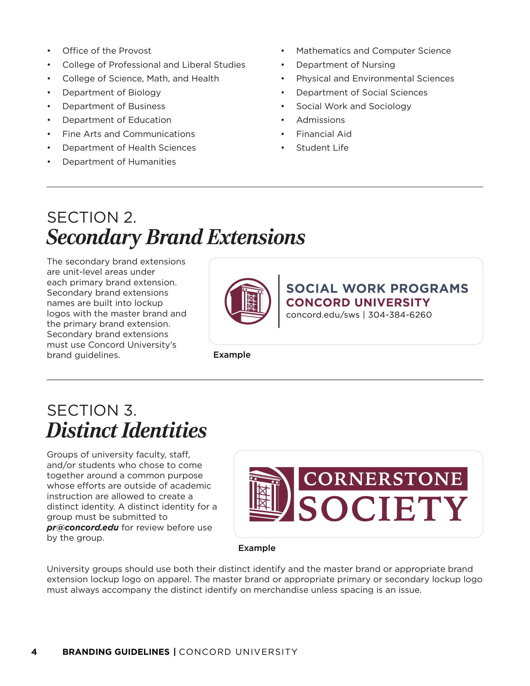 Concord University Branding Guidelines — Secondary Extensions & Identities