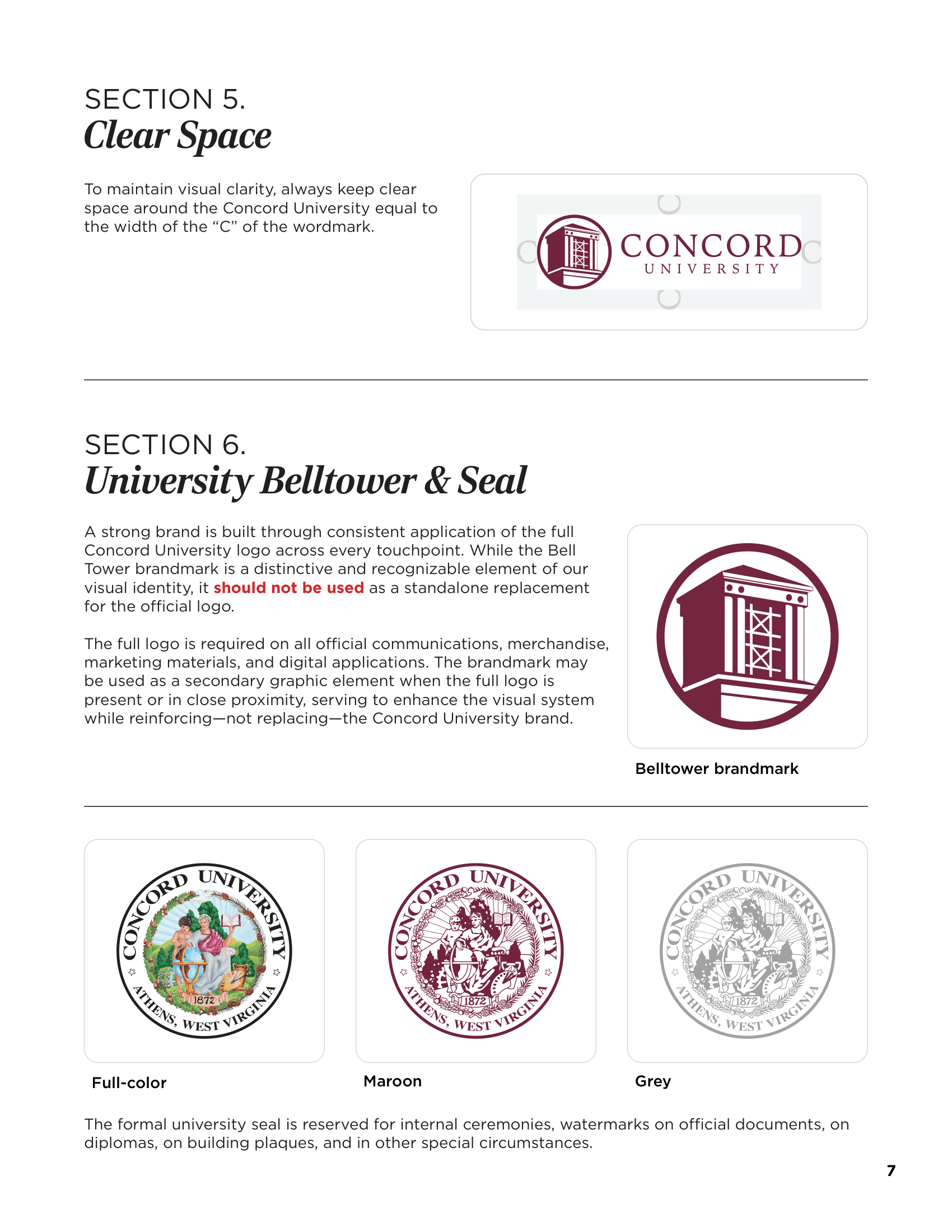Concord University Branding Guidelines — Clear Space & University Seal