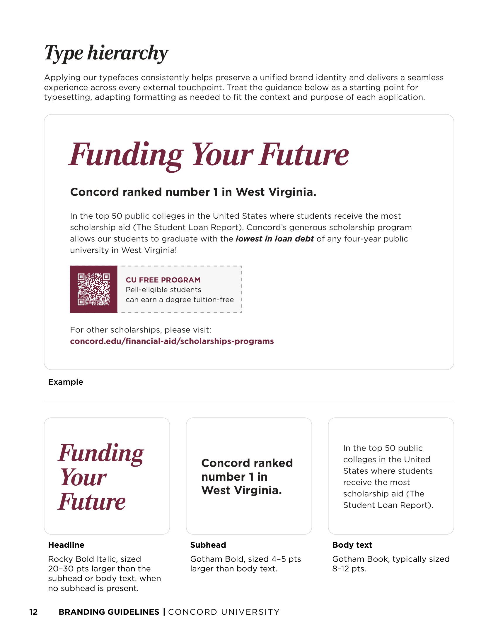 Concord University Branding Guidelines — Typography Hierarchy