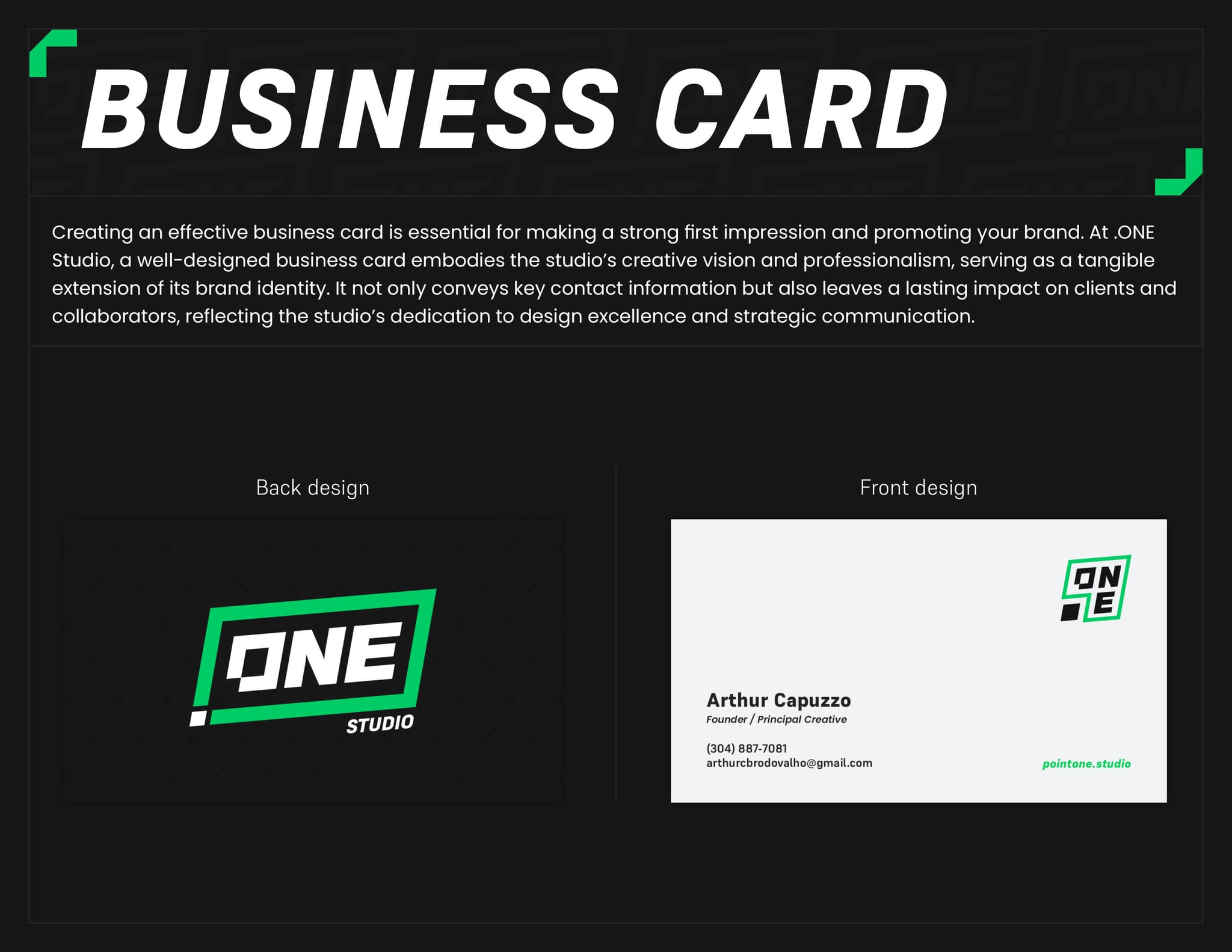 ONE Studio Brand Proposal — Brand Book & Guidelines Overview